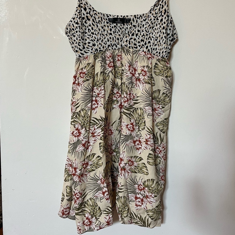 Volcom Cheetah Print/Floral Print Spaghetti Strap Mini Dress Bin C